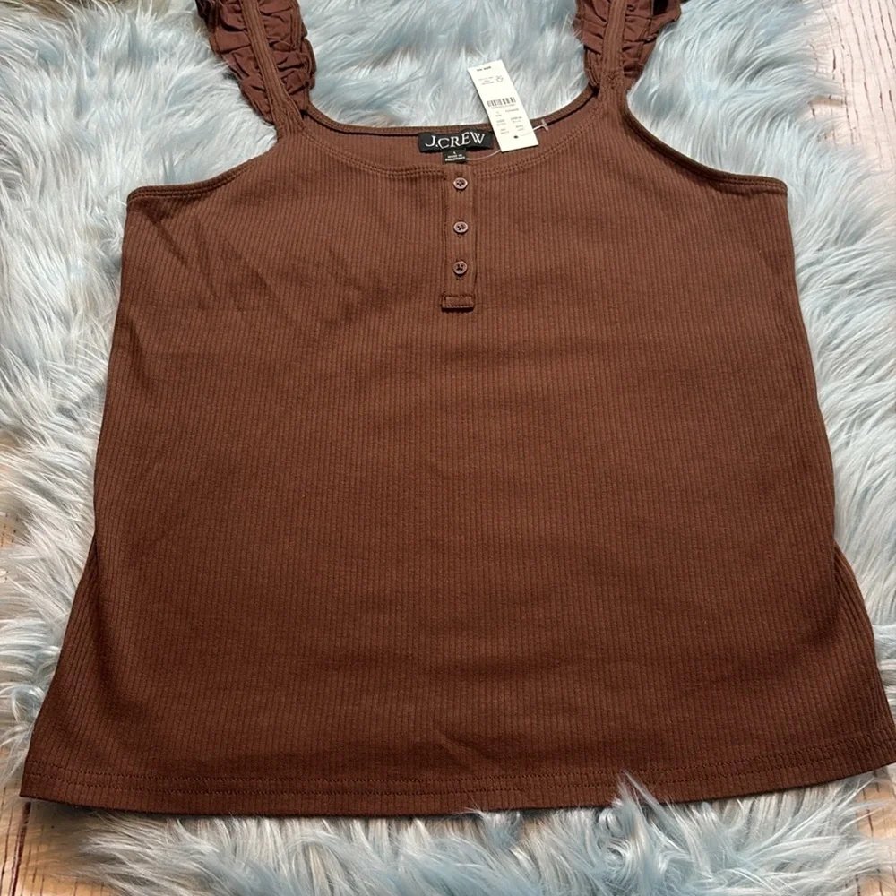 J. Crew Brown Ruffled Strap Ribbed Tank Top - Picture 5 of 9